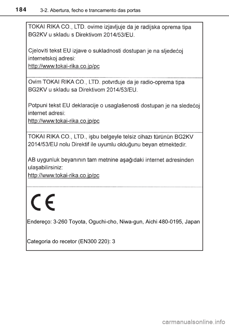 TOYOTA C-HR 2018  Manual de utilização (in Portuguese) 184������$�E�H�U�W�X�U�D���I�H�F�K�R��H��W�U�D�Q�F�D�P�H�Q�W�R��G�D�V��S�R�U�W�D�V
<002800510047004800550048006f0052001d000300160010001500190013000300370052005c005200570044000f00030032004a0