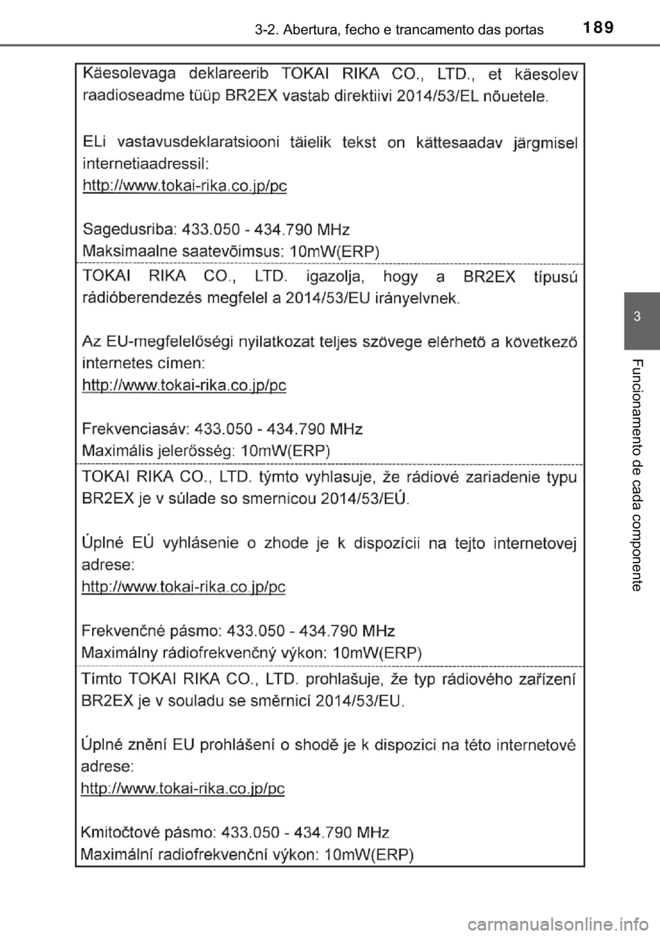 TOYOTA C-HR 2018  Manual de utilização (in Portuguese) 189������$�E�H�U�W�X�U�D���I�H�F�K�R��H��W�U�D�Q�F�D�P�H�Q�W�R��G�D�V��S�R�U�W�D�V
�
�)�X�Q�F�L�R�Q�D�P�H�Q�W�R��G�H��F�D�G�D��F�R�P�S�R�Q�H�Q�W�H 
