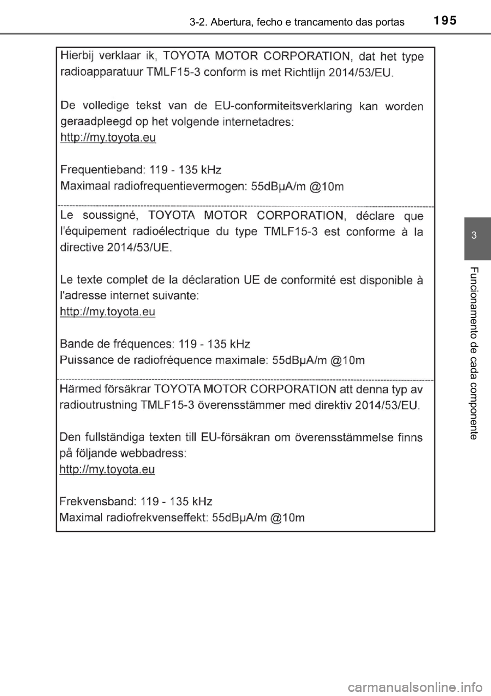 TOYOTA C-HR 2018  Manual de utilização (in Portuguese) 195������$�E�H�U�W�X�U�D���I�H�F�K�R��H��W�U�D�Q�F�D�P�H�Q�W�R��G�D�V��S�R�U�W�D�V
�
�)�X�Q�F�L�R�Q�D�P�H�Q�W�R��G�H��F�D�G�D��F�R�P�S�R�Q�H�Q�W�H 