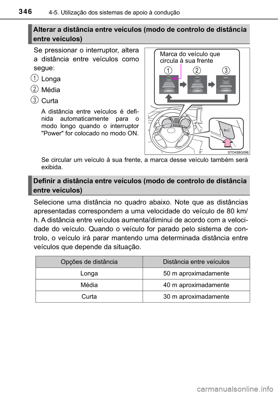 TOYOTA C-HR 2018  Manual de utilização (in Portuguese) 346������8�W�L�O�L�]�D�o�m�R��G�R�V��V�L�V�W�H�P�D�V��G�H��D�S�R�L�R��j��F�R�Q�G�X�o�m�R
�6�H� �S�U�H�V�V�L�R�Q�D�U� �R� �L�Q�W�H�U�U�X�S�W�R�U�� �D�O�W�H�U�D
�D� �G�L�V�W�k�Q�F�L�D�