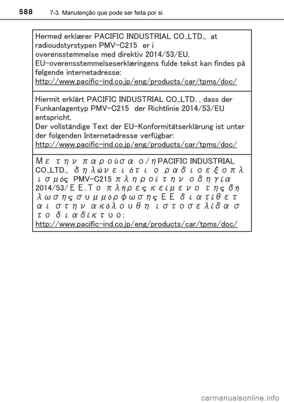 TOYOTA C-HR 2018  Manual de utilização (in Portuguese) 588������0�D�Q�X�W�H�Q�o�m�R��T�X�H��S�R�G�H��V�H�U��I�H�L�W�D��S�R�U��V�L 