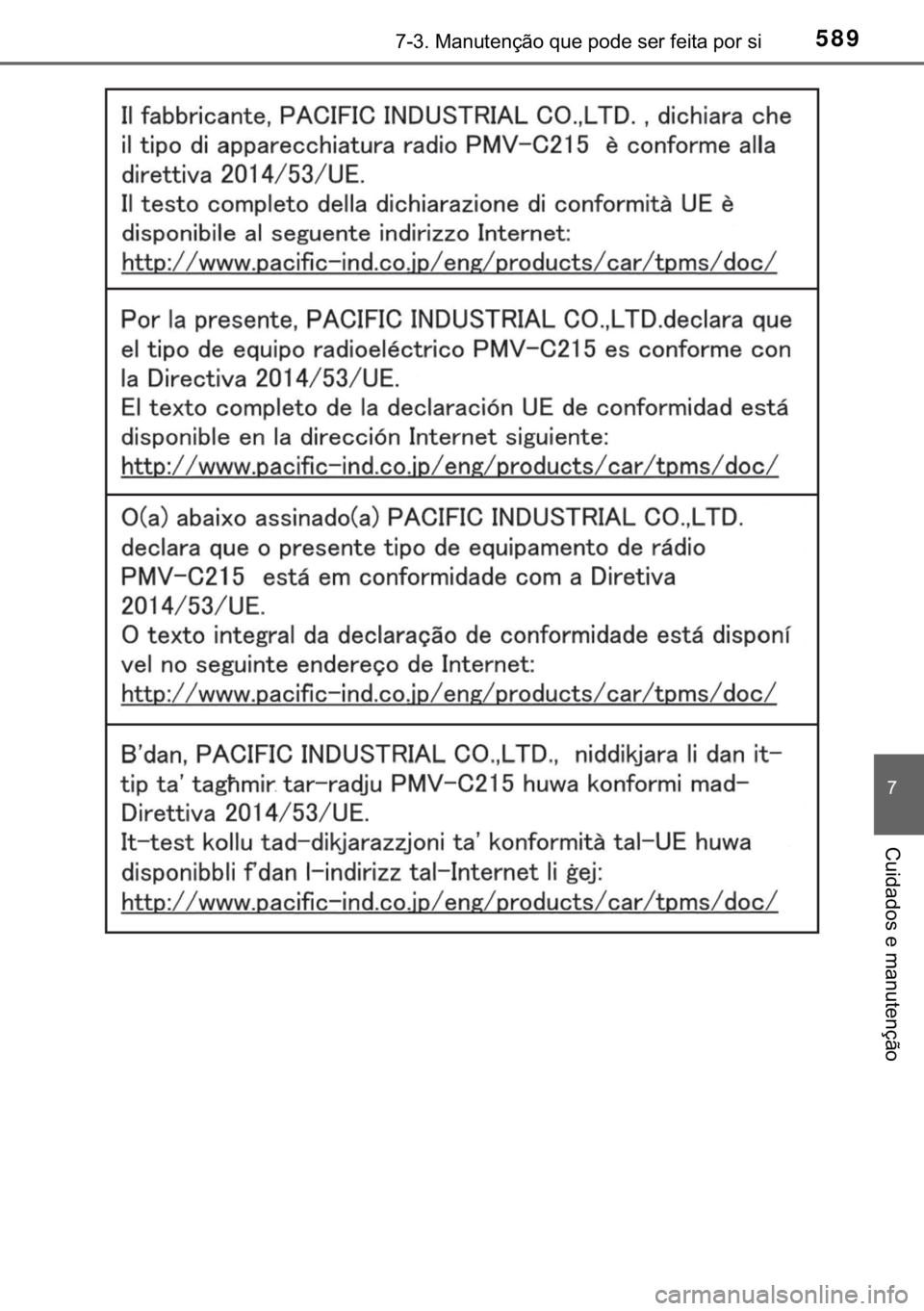 TOYOTA C-HR 2018  Manual de utilização (in Portuguese) 589������0�D�Q�X�W�H�Q�o�m�R��T�X�H��S�R�G�H��V�H�U��I�H�L�W�D��S�R�U��V�L
�
�&�X�L�G�D�G�R�V��H��P�D�Q�X�W�H�Q�o�m�R 