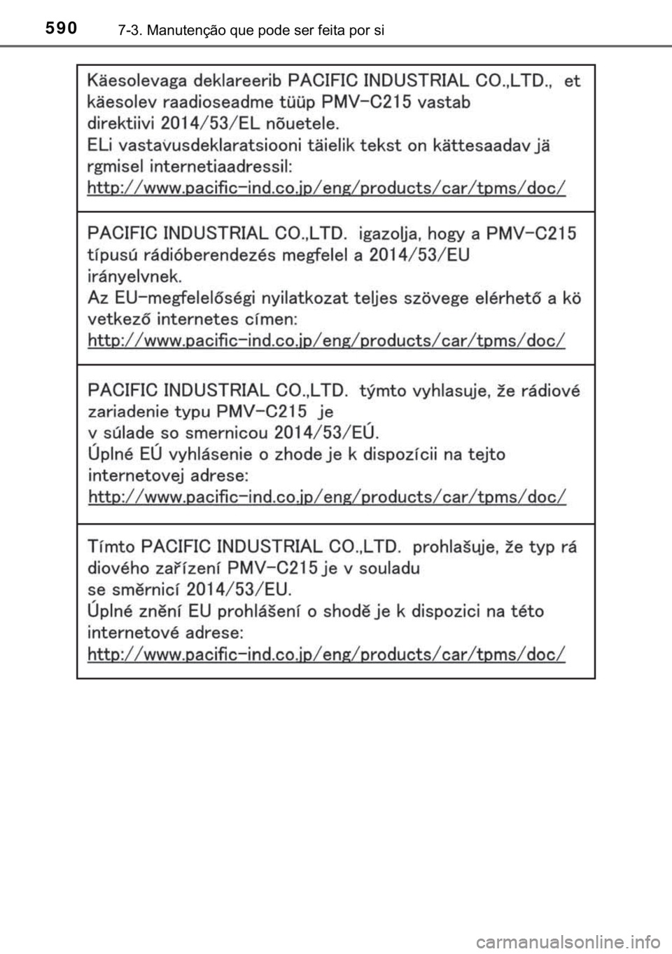 TOYOTA C-HR 2018  Manual de utilização (in Portuguese) 590������0�D�Q�X�W�H�Q�o�m�R��T�X�H��S�R�G�H��V�H�U��I�H�L�W�D��S�R�U��V�L 