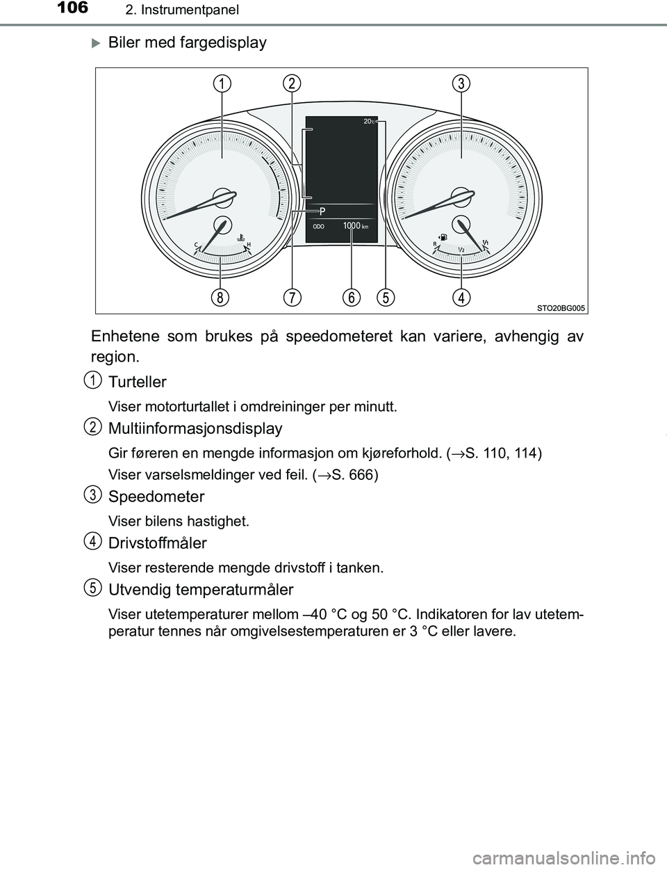 TOYOTA C-HR 2017 Instruksjoner for bruk (in Norwegian) 1062. Instrumentpanel
C-HR_OM_Europe_OM10528NO
Biler med fargedisplay
Enhetene som brukes på speedometeret kan variere, avhengig av
region. Turteller
Viser motorturtallet i omdreininger per minutt TOYOTA C-HR 2017 Instruksjoner for bruk (in Norwegian) 1062. Instrumentpanel
C-HR_OM_Europe_OM10528NO
Biler med fargedisplay
Enhetene som brukes på speedometeret kan variere, avhengig av
region. Turteller
Viser motorturtallet i omdreininger per minutt