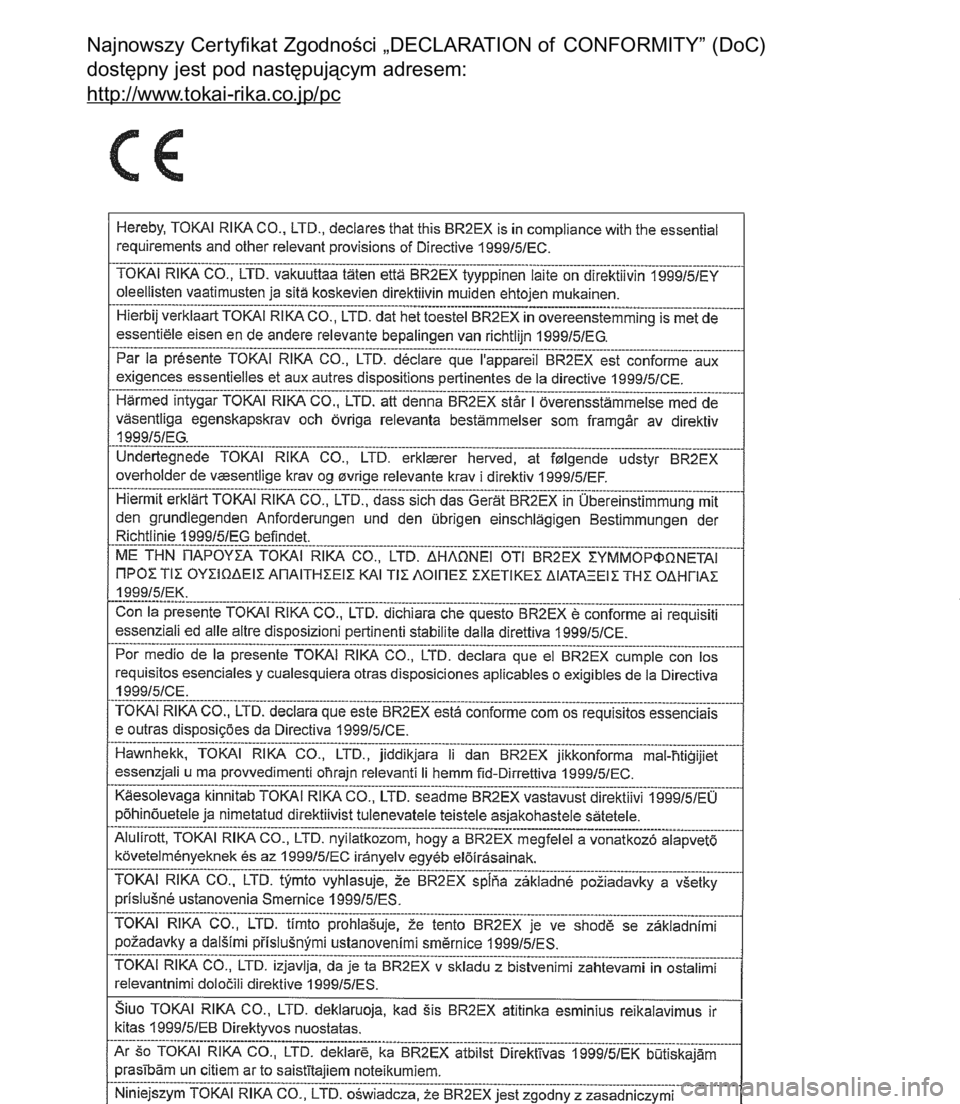 TOYOTA C-HR 2017  Instrukcja obsługi (in Polish) 1803-2. Otwieranie, zamykanie oraz blokowanie drzwi
Najnowszy Cer tyfikat ZgodnoÊci „DECLARATION of CONFORMITY” (DoC)
dost´pny jest pod nast´pujàcym adresem: 
http://www
.tokai-rika.co.jp/pc
6
