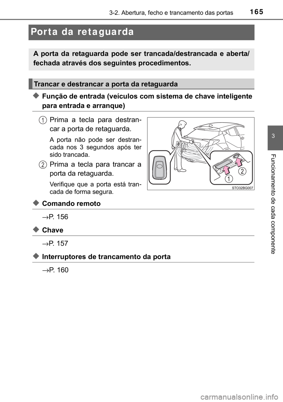 TOYOTA C-HR 2017  Manual de utilização (in Portuguese) 165
�
������$�E�H�U�W�X�U�D���I�H�F�K�R��H��W�U�D�Q�F�D�P�H�Q�W�R��G�D�V��S�R�U�W�D�V
�)�X�Q�F�L�R�Q�D�P�H�Q�W�R��G�H��F�D�G�D��F�R�P�S�R�Q�H�Q�W�H
Por ta da retaguarda
◆�)�X�Q�o�m�R�
