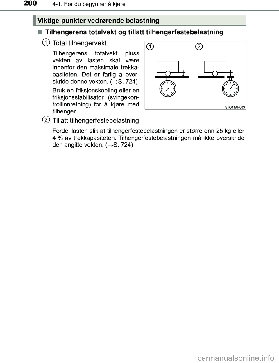 TOYOTA C-HR 2016  Instruksjoner for bruk (in Norwegian) 2004-1. Før du begynner å kjøre
C-HR_OM_Europe_OM10528NOn
Tilhengerens totalvekt og tillatt tilhengerfestebelastning
Total tilhengervekt
Tilhengerens totalvekt pluss
vekten av lasten skal være
inn