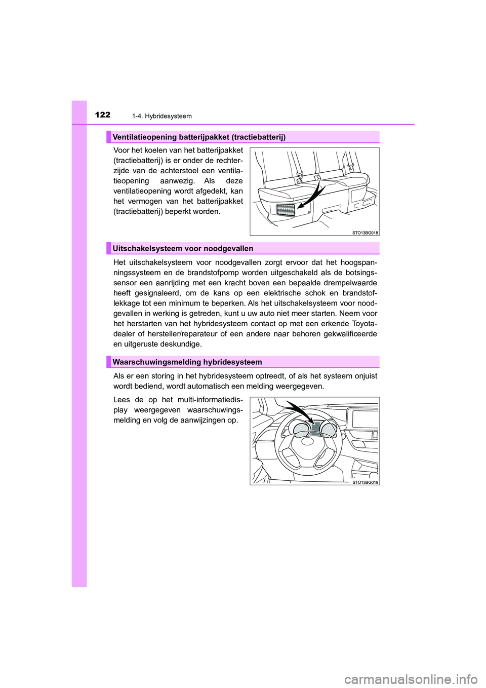 TOYOTA C_HR HYBRID 2021 Instructieboekje (in Dutch) 1221-4. Hybridesysteem
C-HR_HV_OM_Europe_OM10701E
Voor het koelen van het batterijpakket
(tractiebatterij) is er onder de rechter-
zijde van de achterstoel een ventila-
tieopening aanwezig. Als deze
v TOYOTA C_HR HYBRID 2021 Instructieboekje (in Dutch) 1221-4. Hybridesysteem
C-HR_HV_OM_Europe_OM10701E
Voor het koelen van het batterijpakket
(tractiebatterij) is er onder de rechter-
zijde van de achterstoel een ventila-
tieopening aanwezig. Als deze
v