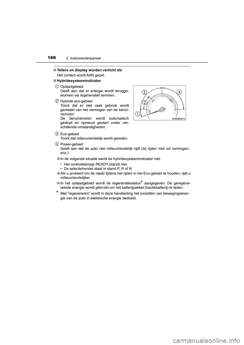 TOYOTA C_HR HYBRID 2020 Instructieboekje (in Dutch) 1662. Instrumentenpaneel
C-HR_HV_OM_Europe_OM10647E
■Tellers en display worden verlicht als
Het contact wordt AAN gezet.
■ Hybridesysteemindicator
Eco-gebied
Toont dat milieuvriendelijk wordt ger TOYOTA C_HR HYBRID 2020 Instructieboekje (in Dutch) 1662. Instrumentenpaneel
C-HR_HV_OM_Europe_OM10647E
■Tellers en display worden verlicht als
Het contact wordt AAN gezet.
■ Hybridesysteemindicator
Eco-gebied
Toont dat milieuvriendelijk wordt ger