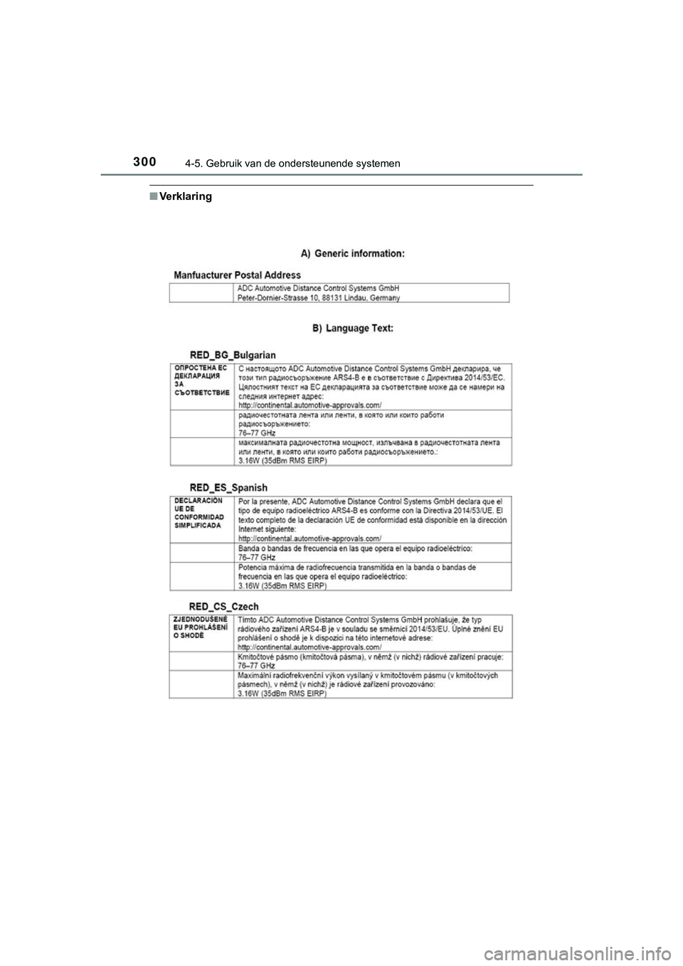 TOYOTA C_HR HYBRID 2018 Instructieboekje (in Dutch) 3004-5. Gebruik van de ondersteunende systemen
C-HR_HV_OM_Europe_OM10576E
■Ve rk l a r i n g
C-HR_HV_OM_Europe_OM10576E.b ook Page 300 Thursday, March 15, 2018 4:01 PM TOYOTA C_HR HYBRID 2018 Instructieboekje (in Dutch) 3004-5. Gebruik van de ondersteunende systemen
C-HR_HV_OM_Europe_OM10576E
■Ve rk l a r i n g
C-HR_HV_OM_Europe_OM10576E.b ook Page 300 Thursday, March 15, 2018 4:01 PM