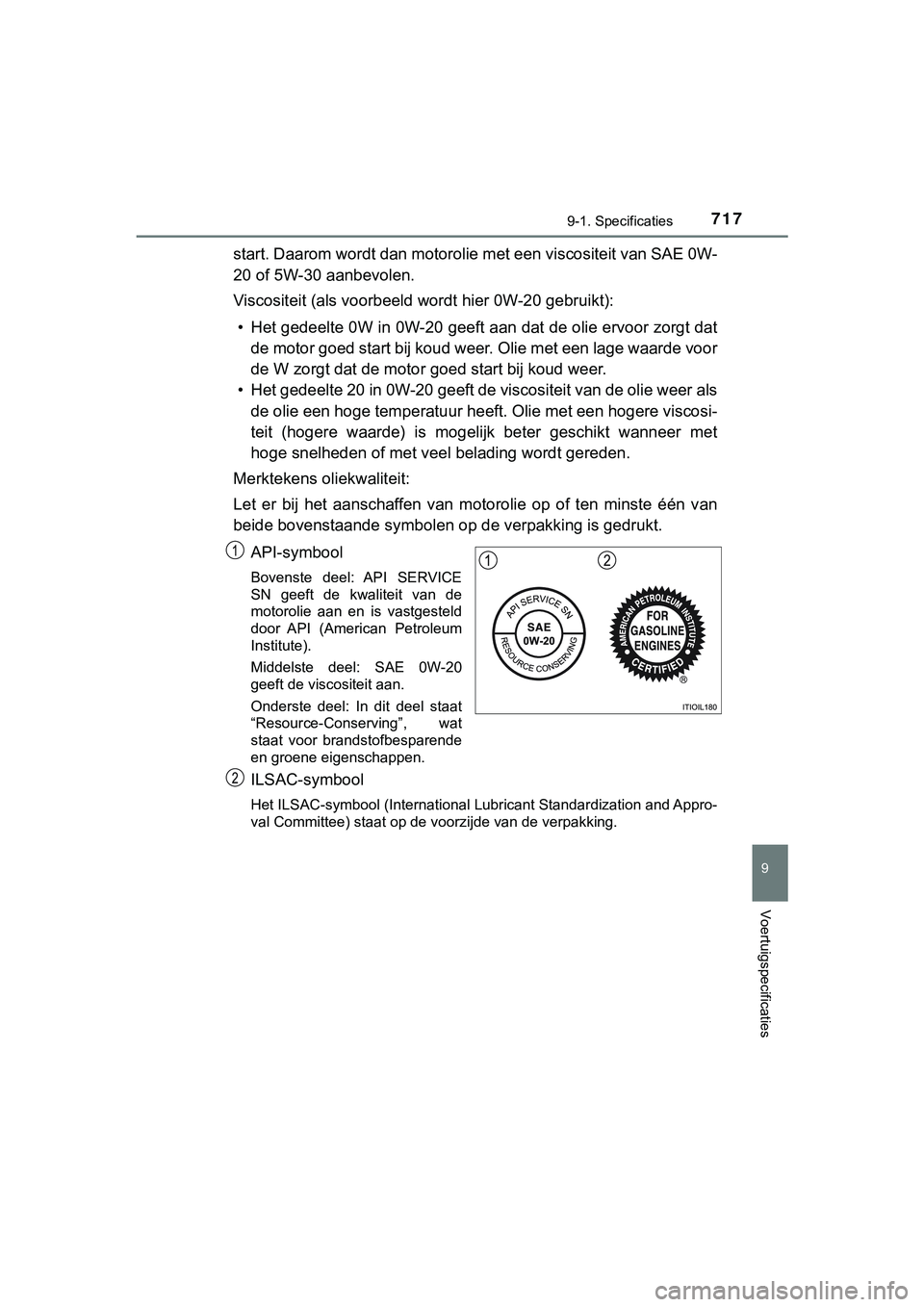TOYOTA C_HR HYBRID 2018 Instructieboekje (in Dutch) 7179-1. Specificaties
C-HR_HV_OM_Europe_OM10576E
9
Voertuigspecificaties
start. Daarom wordt dan motorolie met een viscositeit van SAE 0W-
20 of 5W-30 aanbevolen.
Viscositeit (als voorbeeld wordt hier TOYOTA C_HR HYBRID 2018 Instructieboekje (in Dutch) 7179-1. Specificaties
C-HR_HV_OM_Europe_OM10576E
9
Voertuigspecificaties
start. Daarom wordt dan motorolie met een viscositeit van SAE 0W-
20 of 5W-30 aanbevolen.
Viscositeit (als voorbeeld wordt hier