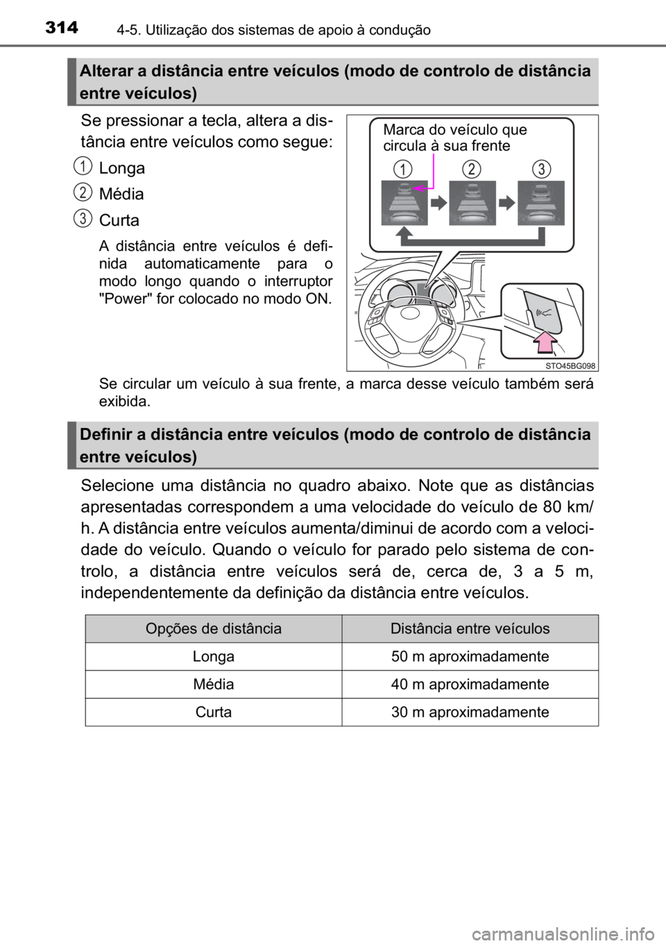 TOYOTA C_HR HYBRID 2017  Manual de utilização (in Portuguese) 314������8�W�L�O�L�]�D�o�m�R��G�R�V��V�L�V�W�H�P�D�V��G�H��D�S�R�L�R��j��F�R�Q�G�X�o�m�R
�6�H��S�U�H�V�V�L�R�Q�D�U��D��W�H�F�O�D���D�O�W�H�U�D��D��G�L�V-
�W�k�Q�F�L�D��H�Q�W�U�H��Y
