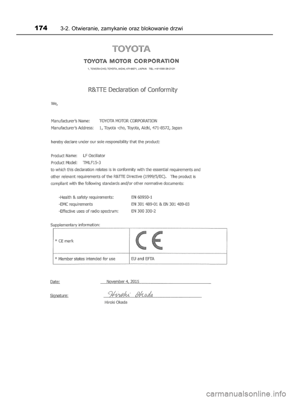 TOYOTA C_HR HYBRID 2016  Instrukcja obsługi (in Polish) 1743-2. Otwieranie, zamykanie oraz blokowanie drzwi
62 C-HR HV OM10538E  14/12/16  9:40  Page 174    (Black plate) 