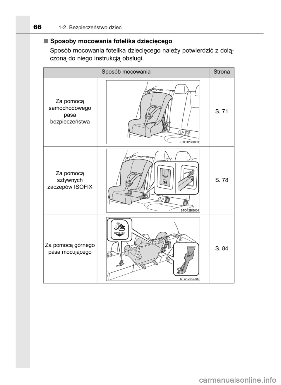 TOYOTA C_HR HYBRID 2016  Instrukcja obsługi (in Polish) Sposoby mocowania fotelika dzieci´cego
Sposób mocowania fotelika dzieci´cego nale˝y potwierdziç z do∏à-
czonà do niego instrukcjà obs∏ugi.
661-2. Bezpieczeƒstwo dzieci
Sposób mocowania S