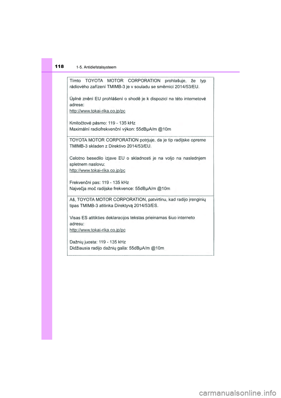 TOYOTA CAMRY 2021  Instructieboekje (in Dutch) 1181-5. Antidiefstalsysteem
CAMRY_HV_EE
CAMRY_HV_OM_Europe_OM33F82E.book  Page 118  Friday, August 14, 2020  9:43 AM 