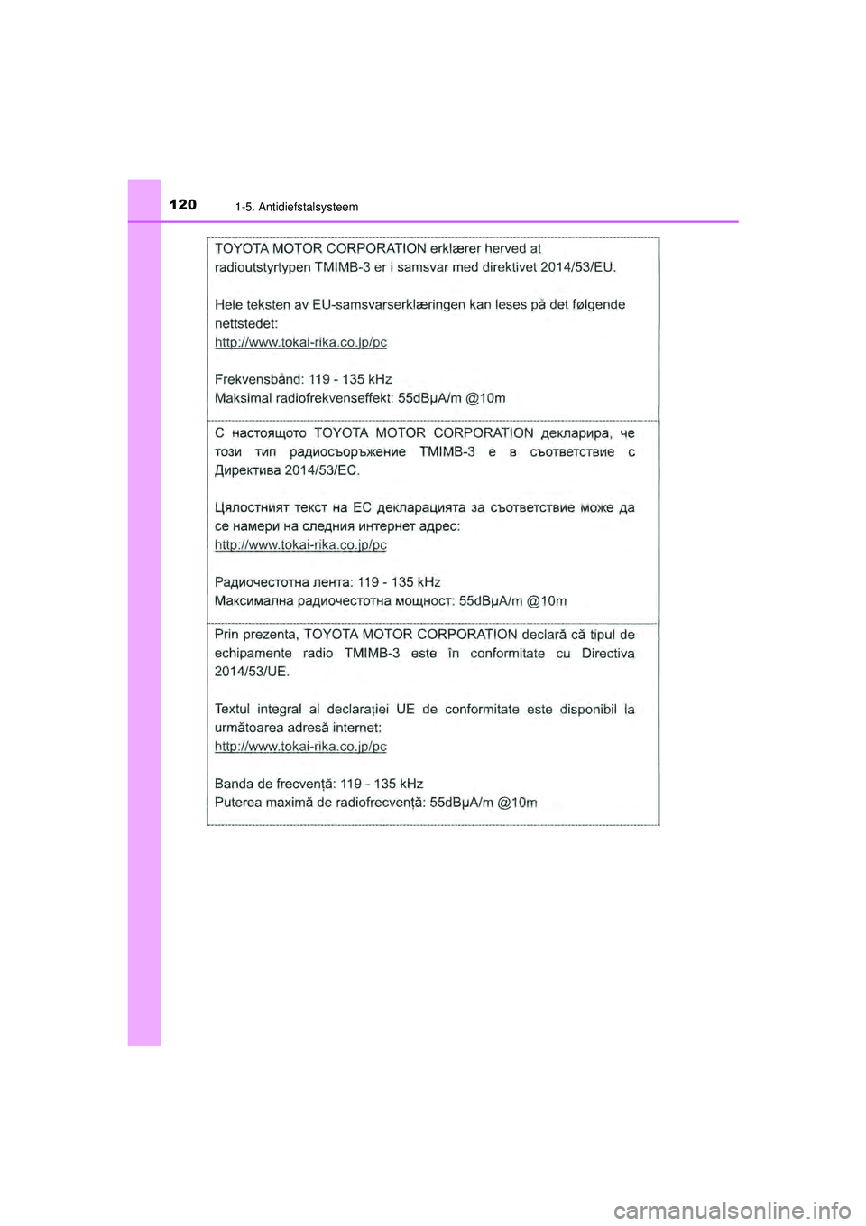 TOYOTA CAMRY 2021  Instructieboekje (in Dutch) 1201-5. Antidiefstalsysteem
CAMRY_HV_EE
CAMRY_HV_OM_Europe_OM33F82E.book  Page 120  Friday, August 14, 2020  9:43 AM 
