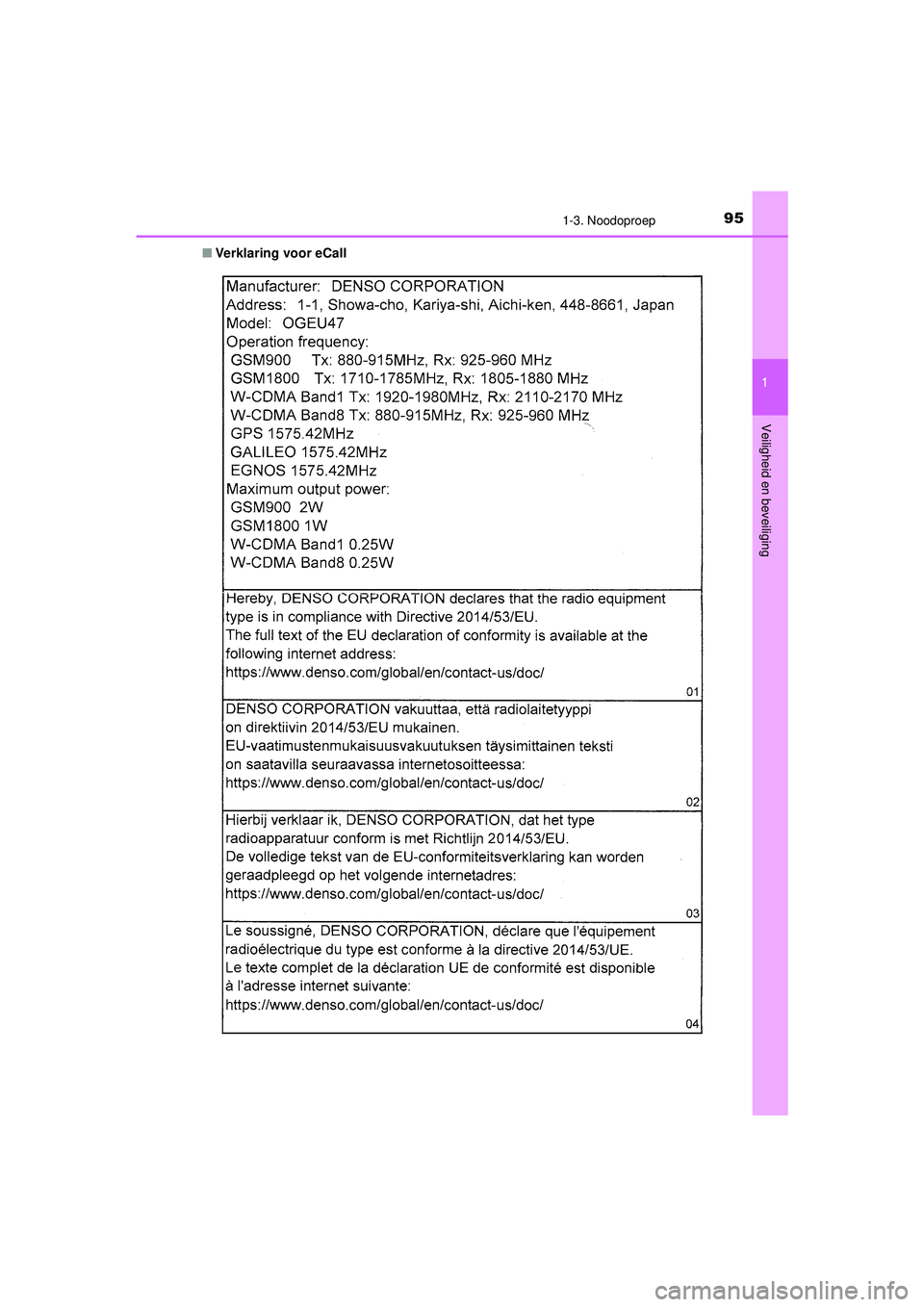 TOYOTA CAMRY 2021  Instructieboekje (in Dutch) 951-3. Noodoproep
1
Veiligheid en beveiliging
CAMRY_HV_EE■
Verklaring voor eCall
CAMRY_HV_OM_Europe_OM33F82E.book  Page 95  Friday, August 14, 2020  9:43 AM 