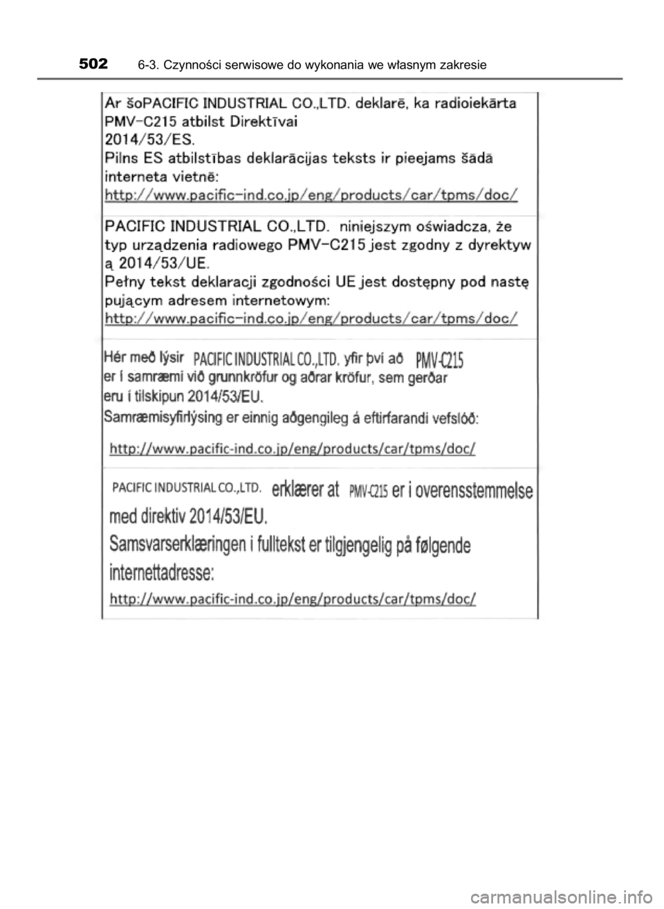 TOYOTA CAMRY 2021  Instrukcja obsługi (in Polish) 5026-3. CzynnoÊci serwisowe do wykonania we w∏asnym zakresie
45 Camry HV OM33F82E  14/10/20  17:02  Page 502    (Black plate) 