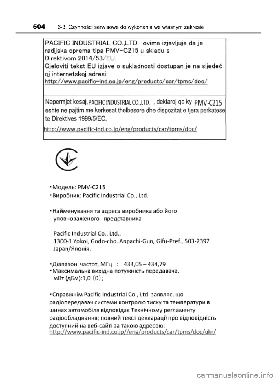 TOYOTA CAMRY 2021  Instrukcja obsługi (in Polish) 5046-3. CzynnoÊci serwisowe do wykonania we w∏asnym zakresie
45 Camry HV OM33F82E  14/10/20  17:02  Page 504    (Black plate) 