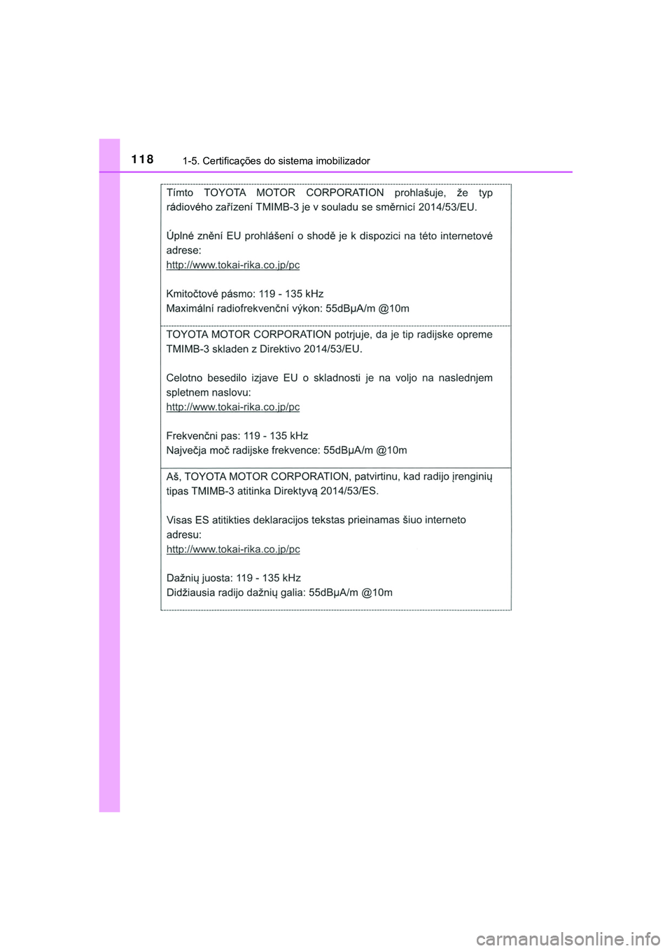 TOYOTA CAMRY 2021  Manual de utilização (in Portuguese) 1181-5. Certificações do sistema imobilizador
CAMRY_HV_EE 