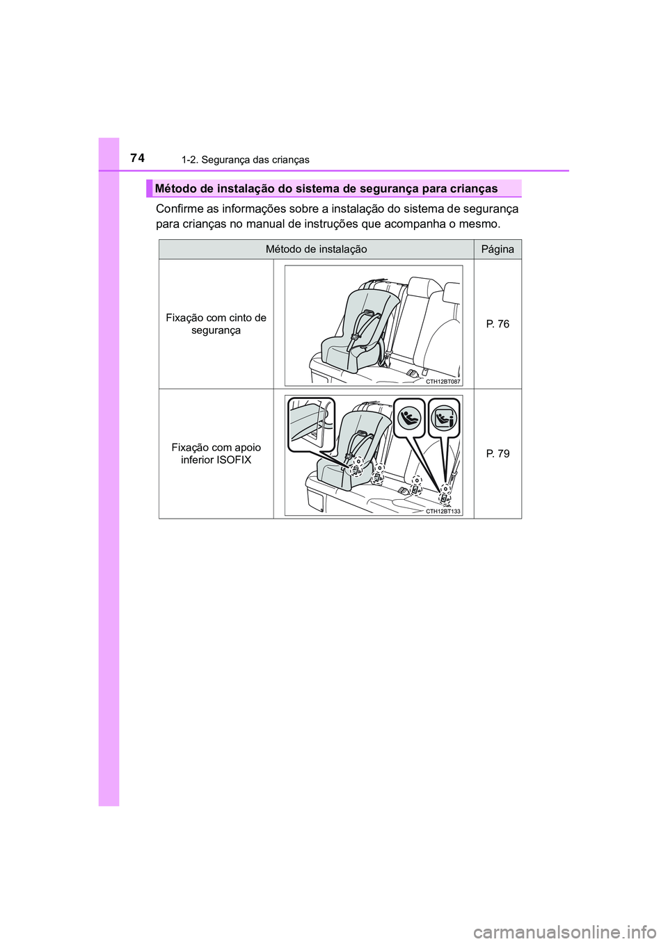 TOYOTA CAMRY 2021 Manual de utilização (in Portuguese) 741-2. Segurança das crianças
CAMRY_HV_EE
Confirme as informações sobre a instalação do sistema de segurança
para crianças no manual de instruções que acompanha o mesmo.
Método de instalaç TOYOTA CAMRY 2021 Manual de utilização (in Portuguese) 741-2. Segurança das crianças
CAMRY_HV_EE
Confirme as informações sobre a instalação do sistema de segurança
para crianças no manual de instruções que acompanha o mesmo.
Método de instalaç