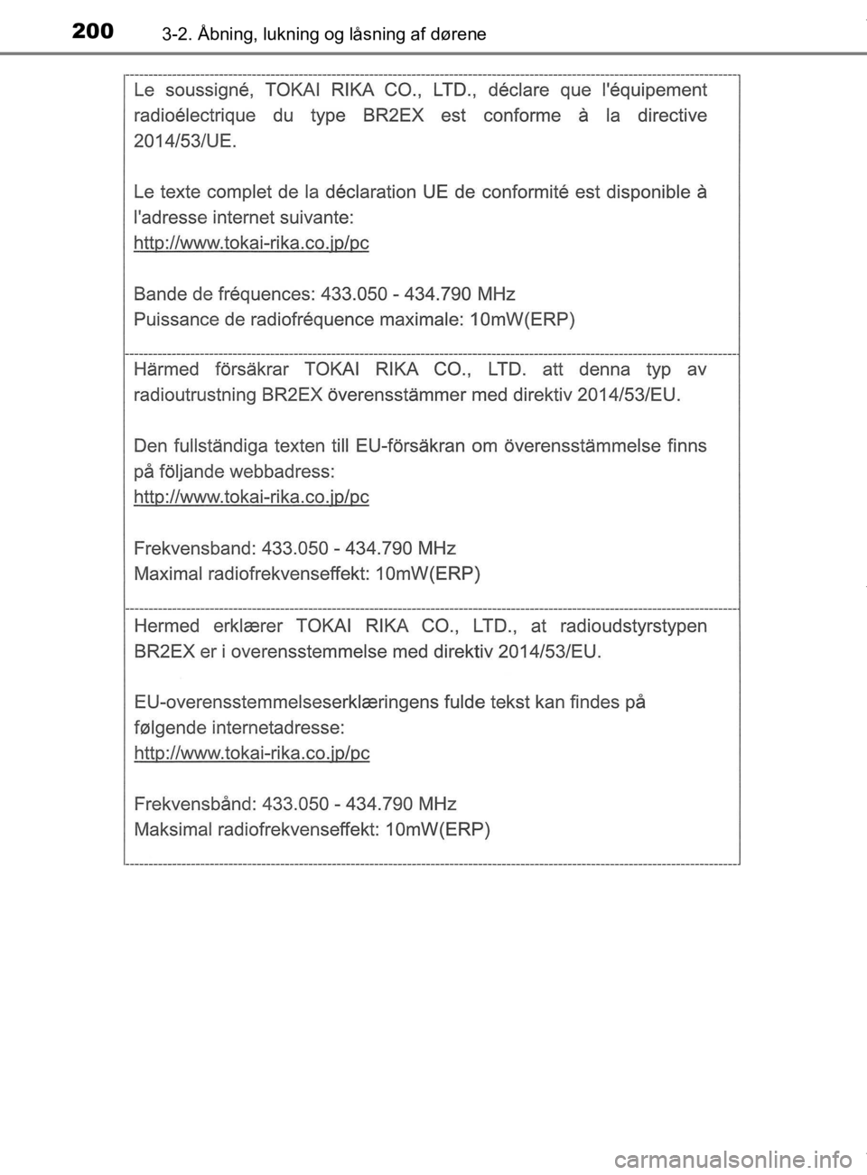 TOYOTA CAMRY 2020  Brugsanvisning (in Danish) 2003-2. Åbning, lukning og låsning af dørene
OM33E11DK
OM33E11DK.book  Page 200  Monday, March 9, 2020  1:49 PM 