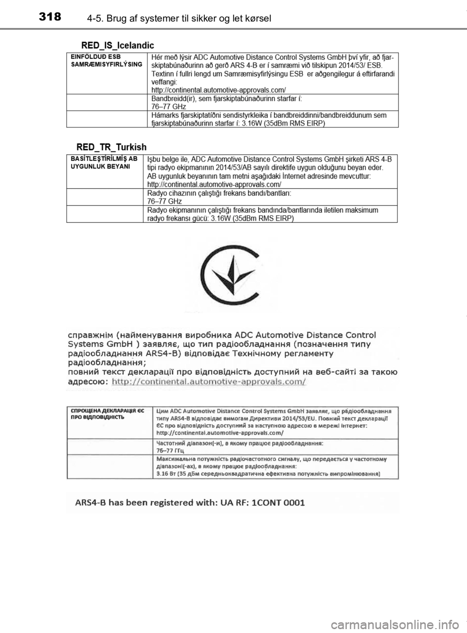 TOYOTA CAMRY 2020  Brugsanvisning (in Danish) 3184-5. Brug af systemer til sikker og let kørsel
OM33E11DK
OM33E11DK.book  Page 318  Monday, March 9, 2020  1:49 PM 