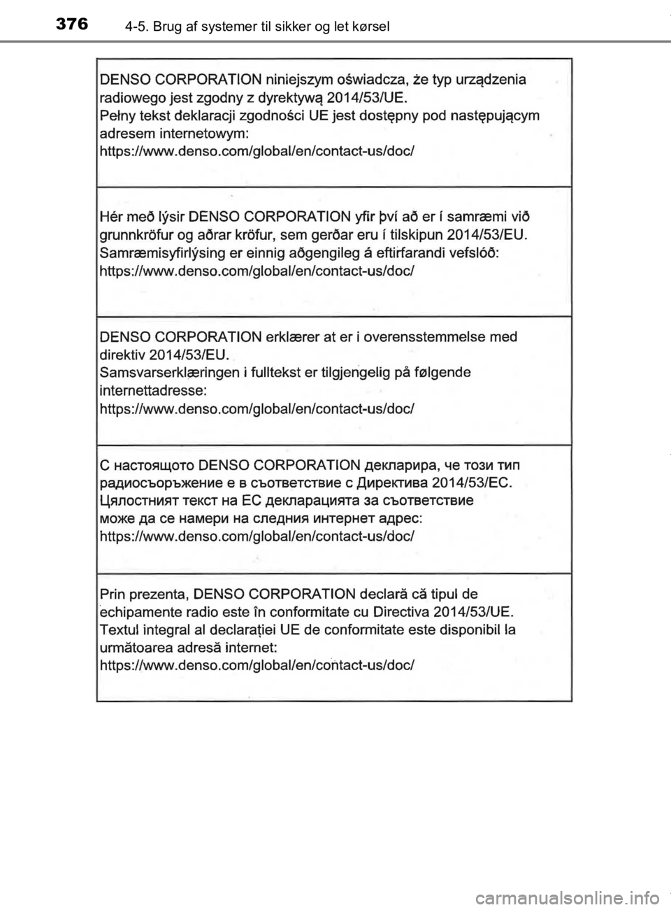 TOYOTA CAMRY 2020  Brugsanvisning (in Danish) 3764-5. Brug af systemer til sikker og let kørsel
OM33E11DK
OM33E11DK.book  Page 376  Monday, March 9, 2020  1:49 PM 