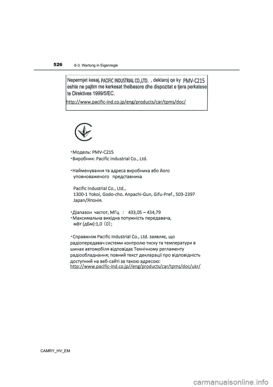 TOYOTA CAMRY 2020  Betriebsanleitungen (in German) 5266-3. Wartung in Eigenregie
CAMRY_HV_EM 