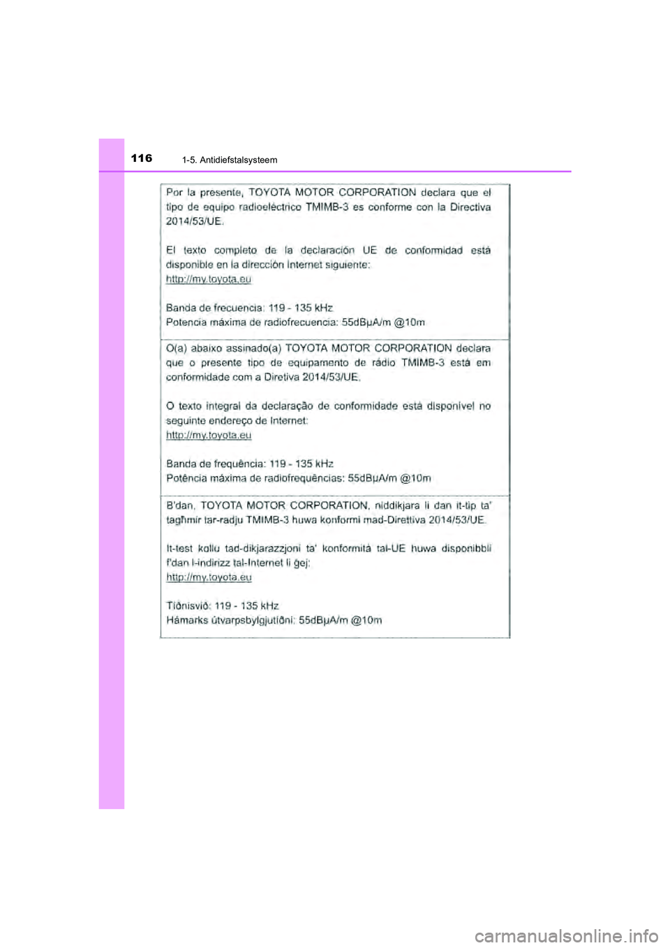 TOYOTA CAMRY 2020  Instructieboekje (in Dutch) 1161-5. Antidiefstalsysteem
CAMRY_HV_EE
CAMRY_HV_OM_Europe_OM33E11E.book  Page 116  Monday, October 7, 2019  12:19 PM 