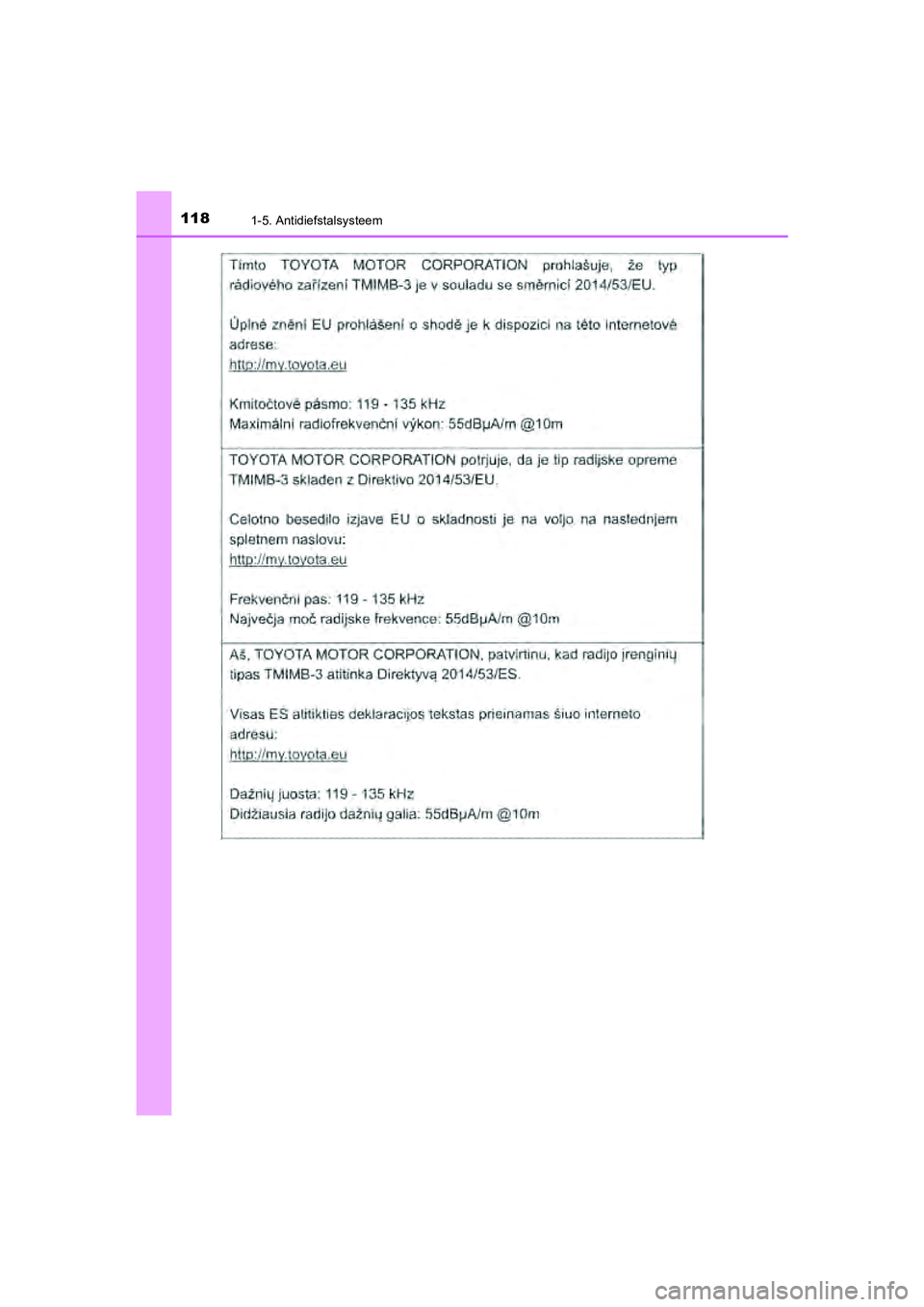 TOYOTA CAMRY 2020  Instructieboekje (in Dutch) 1181-5. Antidiefstalsysteem
CAMRY_HV_EE
CAMRY_HV_OM_Europe_OM33E11E.book  Page 118  Monday, October 7, 2019  12:19 PM 