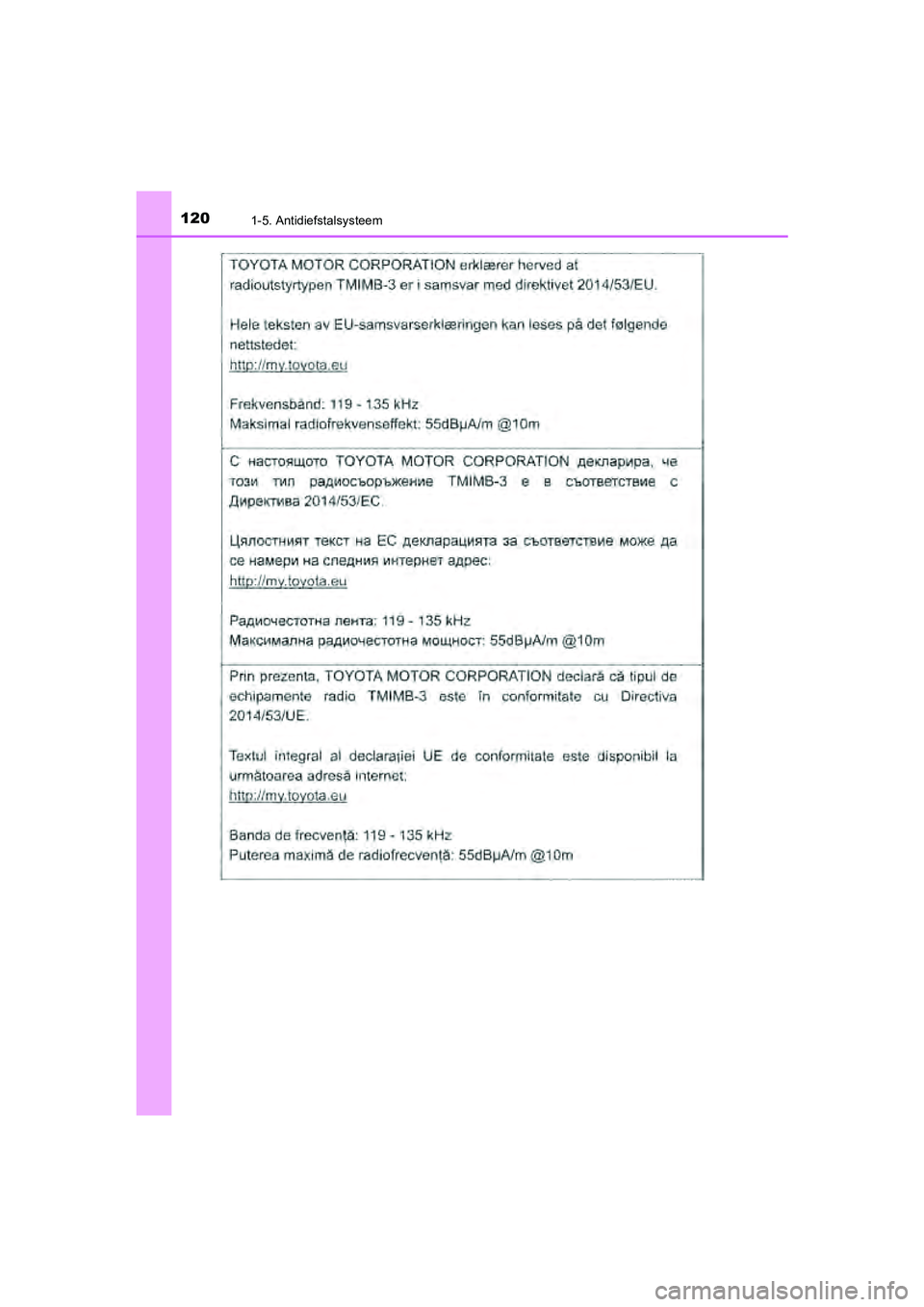 TOYOTA CAMRY 2020  Instructieboekje (in Dutch) 1201-5. Antidiefstalsysteem
CAMRY_HV_EE
CAMRY_HV_OM_Europe_OM33E11E.book  Page 120  Monday, October 7, 2019  12:19 PM 
