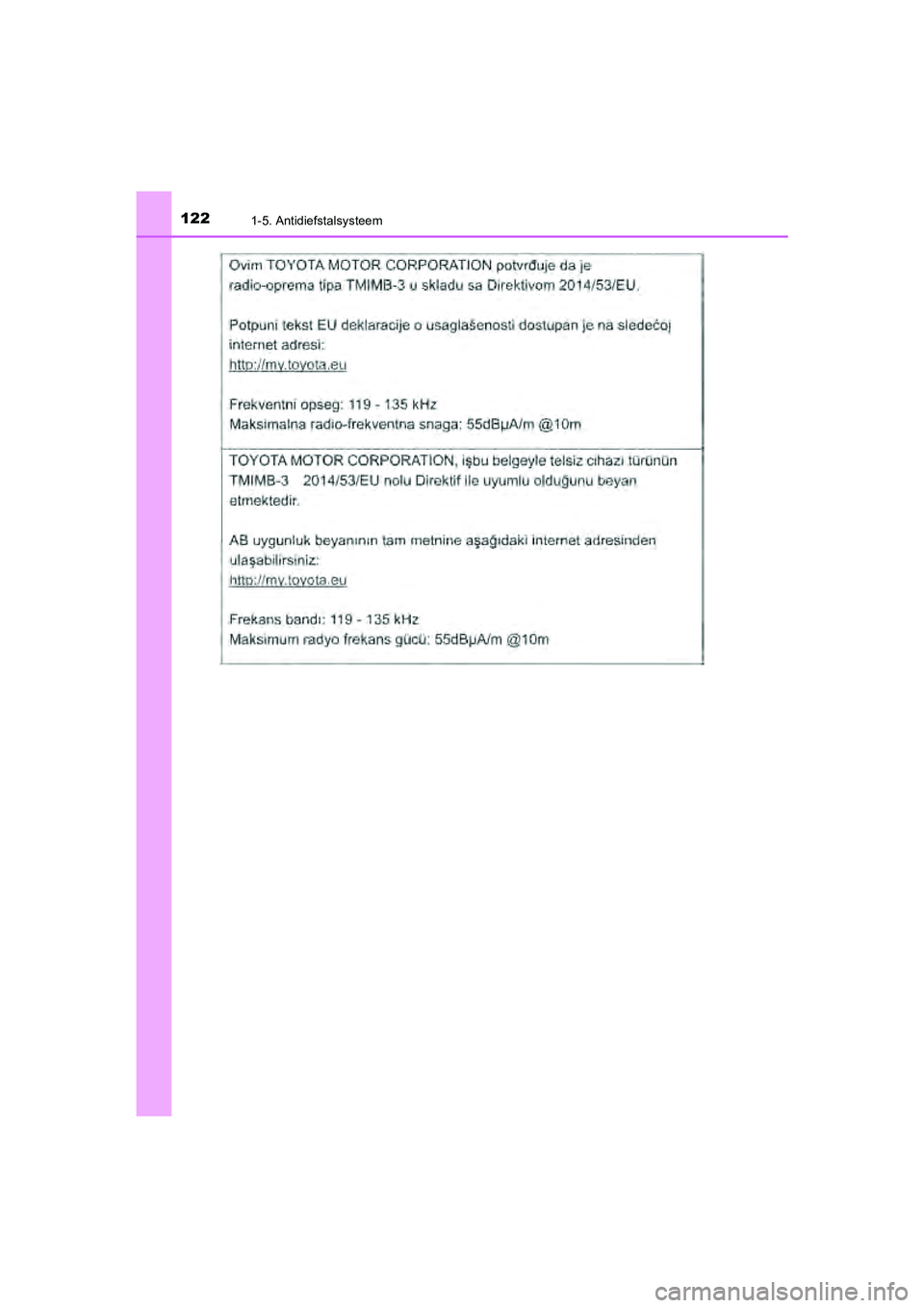 TOYOTA CAMRY 2020  Instructieboekje (in Dutch) 1221-5. Antidiefstalsysteem
CAMRY_HV_EE
CAMRY_HV_OM_Europe_OM33E11E.book  Page 122  Monday, October 7, 2019  12:19 PM 