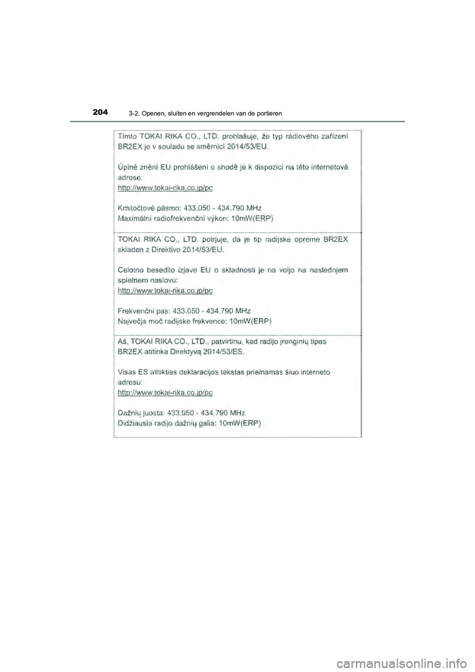 TOYOTA CAMRY 2020  Instructieboekje (in Dutch) 2043-2. Openen, sluiten en vergrendelen van de portieren
CAMRY_HV_EE
CAMRY_HV_OM_Europe_OM33E11E.book  Page 204  Monday, October 7, 2019  12:19 PM 