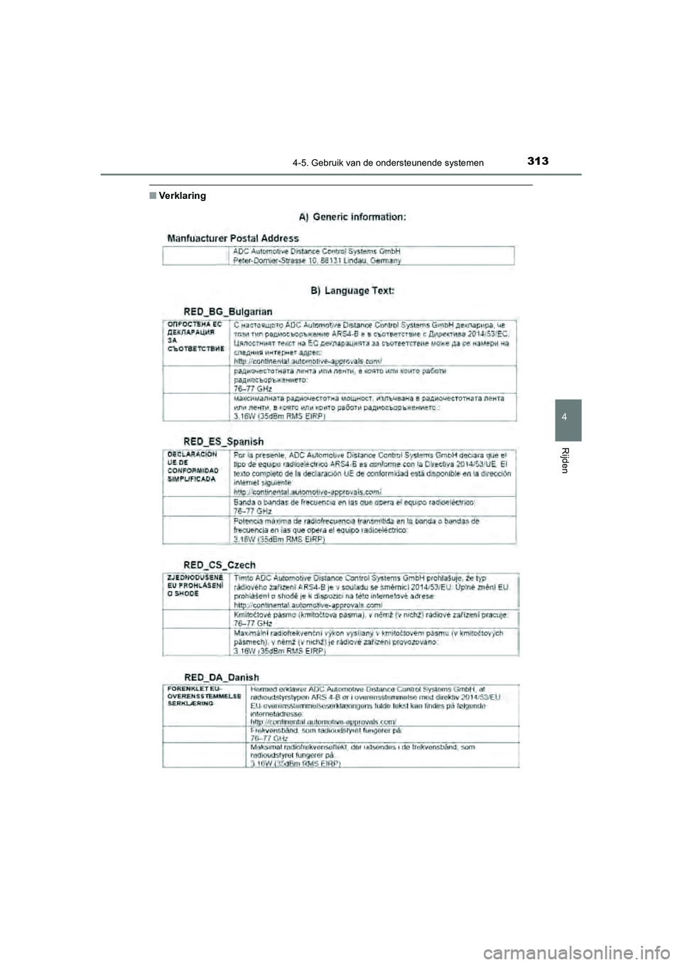 TOYOTA CAMRY 2020 Instructieboekje (in Dutch) 3134-5. Gebruik van de ondersteunende systemen
CAMRY_HV_EE
4
Rijden
■Verklaring
CAMRY_HV_OM_Europe_OM33E11E .book Page 313 Monday, October 7, 2019 12:19 PM TOYOTA CAMRY 2020 Instructieboekje (in Dutch) 3134-5. Gebruik van de ondersteunende systemen
CAMRY_HV_EE
4
Rijden
■Verklaring
CAMRY_HV_OM_Europe_OM33E11E .book Page 313 Monday, October 7, 2019 12:19 PM