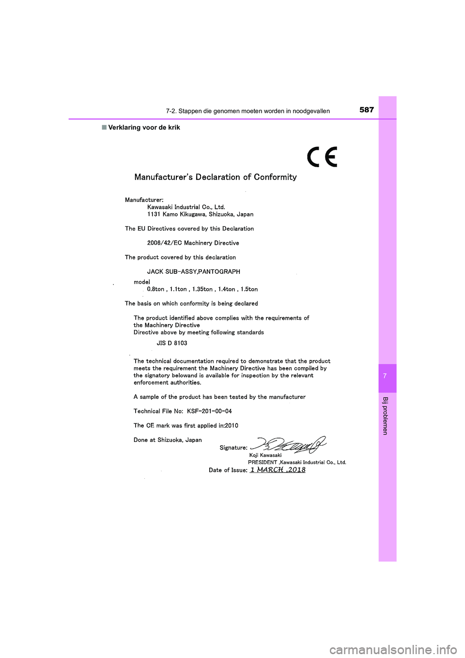 TOYOTA CAMRY 2020  Instructieboekje (in Dutch) 5877-2. Stappen die genomen moeten worden in noodgevallen
CAMRY_HV_EE
7
Bij problemen
■Verklaring voor de krik
CAMRY_HV_OM_Europe_OM33E11E .book  Page 587  Monday, October 7, 2019  12:19 PM 