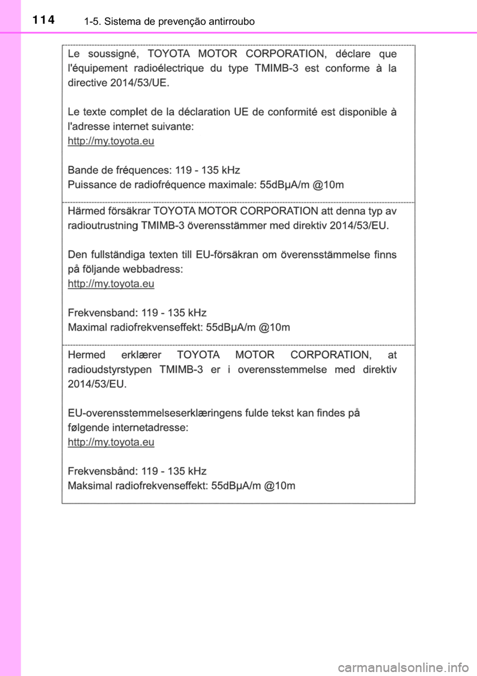 TOYOTA CAMRY 2020  Manual de utilização (in Portuguese) 114������6�L�V�W�H�P�D��G�H��S�U�H�Y�H�Q�o�m�R��D�Q�W�L�U�U�R�X�E�R 