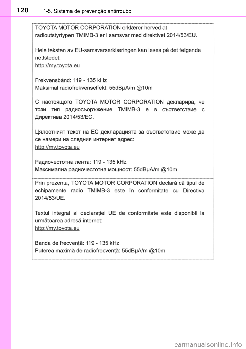 TOYOTA CAMRY 2020  Manual de utilização (in Portuguese) 120������6�L�V�W�H�P�D��G�H��S�U�H�Y�H�Q�o�m�R��D�Q�W�L�U�U�R�X�E�R 
