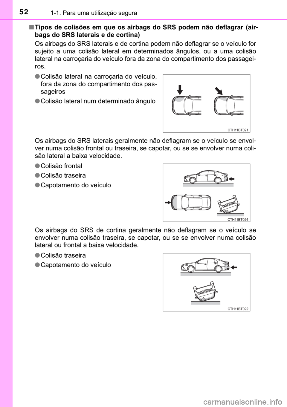 TOYOTA CAMRY 2020  Manual de utilização (in Portuguese) 52������3�D�U�D��X�P�D��X�W�L�O�L�]�D�o�m�R��V�H�J�X�U�D
■�7�L�S�R�V� �G�H� �F�R�O�L�V�}�H�V� �H�P� �T�X�H� �R�V� �D�L�U�E�D�J�V� �G�R� �6�5�6� �S�R�G�H�P� �Q�m�R� �G�H�I�O�D�J�U�