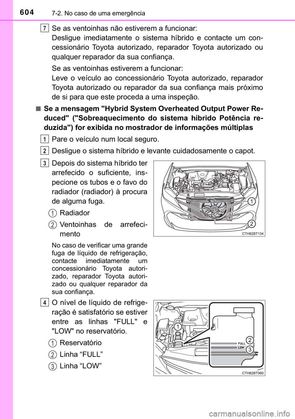 TOYOTA CAMRY 2020  Manual de utilização (in Portuguese) 604������1�R��F�D�V�R��G�H��X�P�D��H�P�H�U�J�r�Q�F�L�D
�6�H��D�V��Y�H�Q�W�R�L�Q�K�D�V��Q�m�R��H�V�W�L�Y�H�U�H�P��D��I�X�Q�F�L�R�Q�D�U��
��H�V�O�L�J�X�H� �L�P�H�G�L�D�W�D�P�H�Q�W�H�