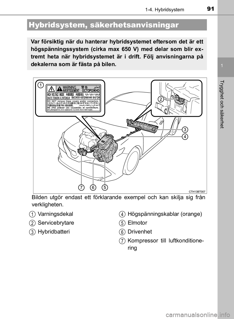 TOYOTA CAMRY 2020  Bruksanvisningar (in Swedish) 911-4. Hybridsystem
1
Trygghet och säkerhet
CAMRY_HV_OM33E11SE
Bilden utgör endast ett förklarande exempel och kan skilja sig från
verkligheten.
Hybridsystem, säk erhetsanvisningar
Var försiktig