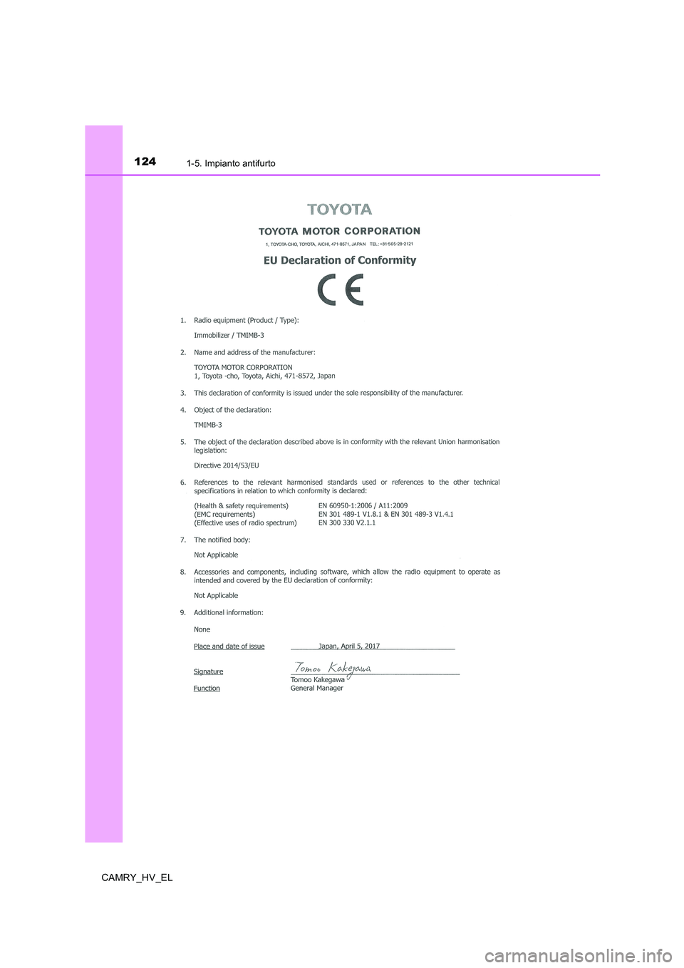 TOYOTA CAMRY 2019 Manuale duso (in Italian) 1241-5. Impianto antifurto
CAMRY_HV_EL TOYOTA CAMRY 2019 Manuale duso (in Italian) 1241-5. Impianto antifurto
CAMRY_HV_EL