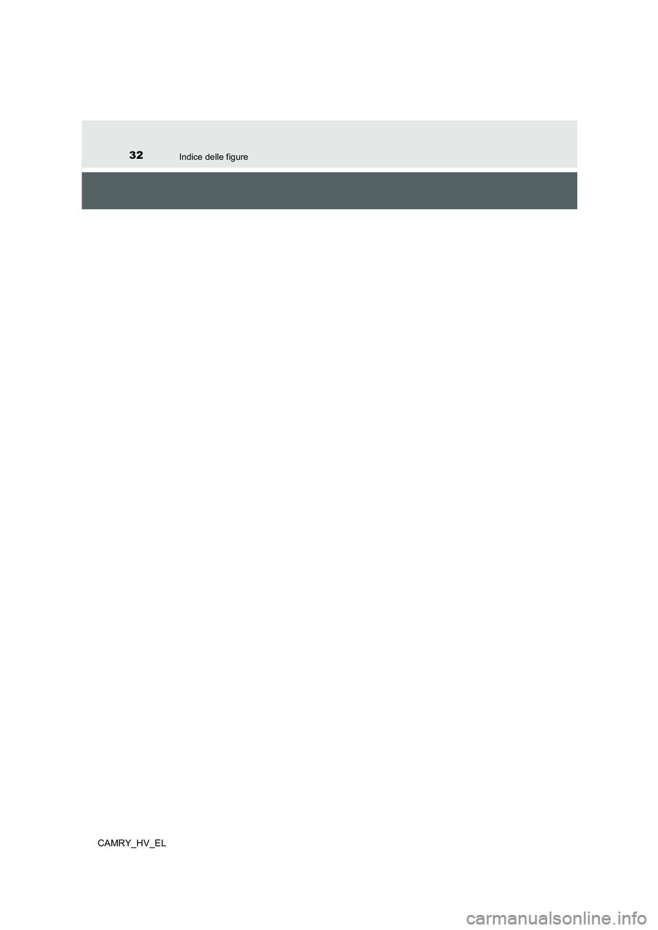 TOYOTA CAMRY 2019 Manuale duso (in Italian) 32Indice delle figure
CAMRY_HV_EL TOYOTA CAMRY 2019 Manuale duso (in Italian) 32Indice delle figure
CAMRY_HV_EL
