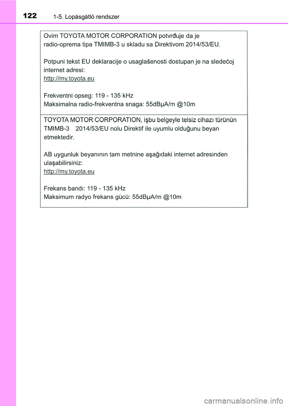 TOYOTA CAMRY 2019  Kezelési útmutató (in Hungarian) 1221-5. Lopásgátló rendszer 