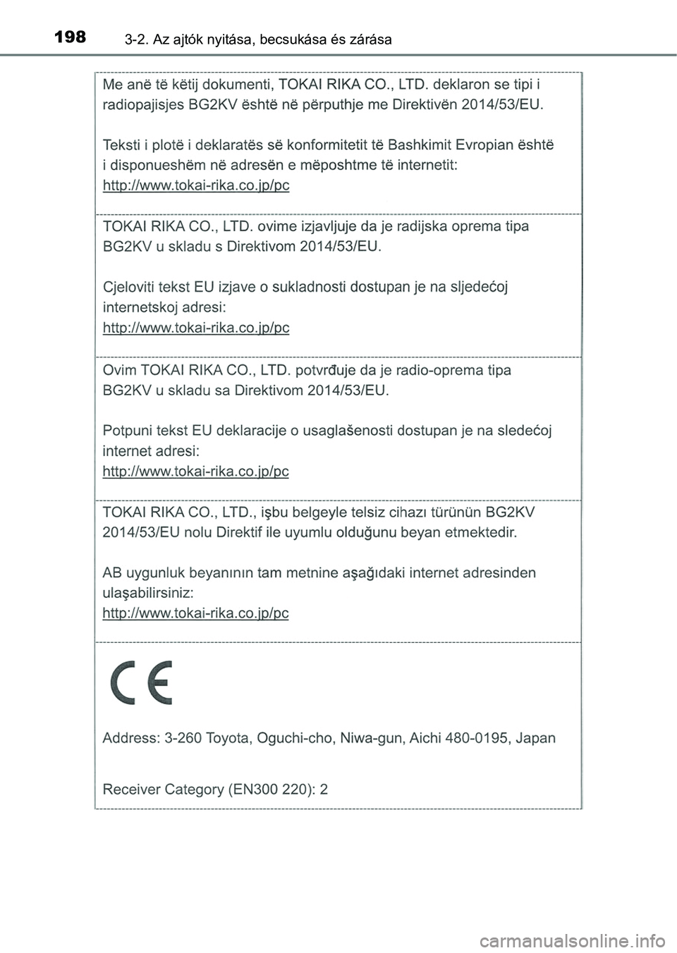 TOYOTA CAMRY 2019  Kezelési útmutató (in Hungarian) 1983-2. Az ajtók nyitása, becsukása és zárása 