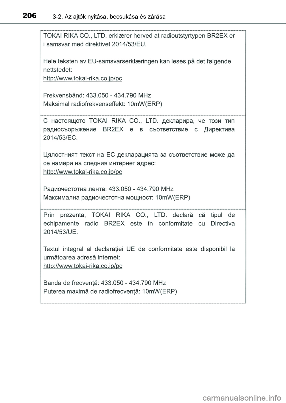TOYOTA CAMRY 2019 Kezelési útmutató (in Hungarian) 2063-2. Az ajtók nyitása, becsukása és zárása TOYOTA CAMRY 2019 Kezelési útmutató (in Hungarian) 2063-2. Az ajtók nyitása, becsukása és zárása