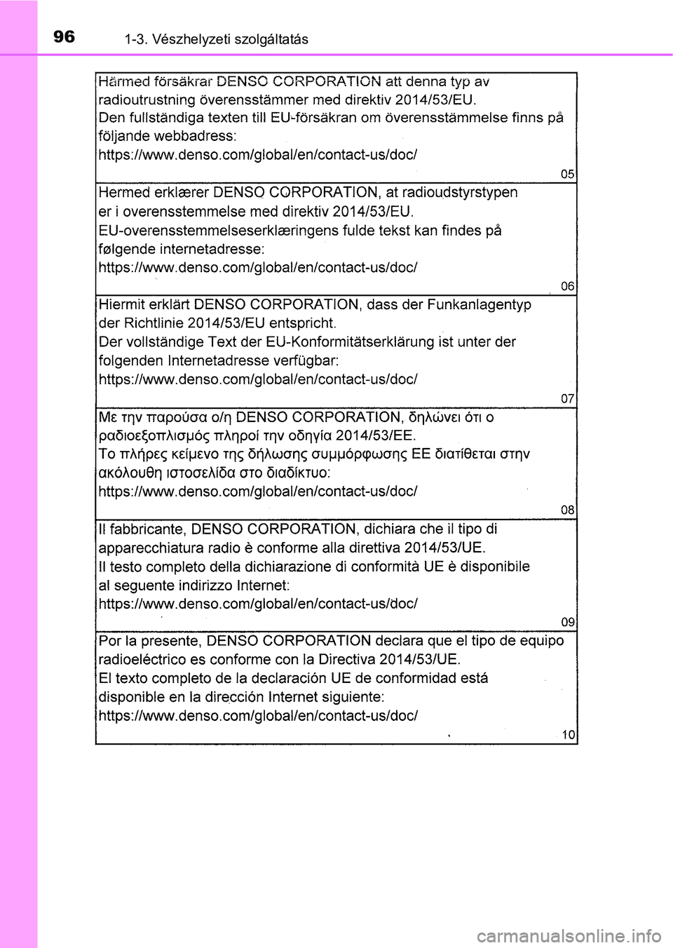 TOYOTA CAMRY 2019  Kezelési útmutató (in Hungarian) 961-3. Vészhelyzeti szolgáltatás 