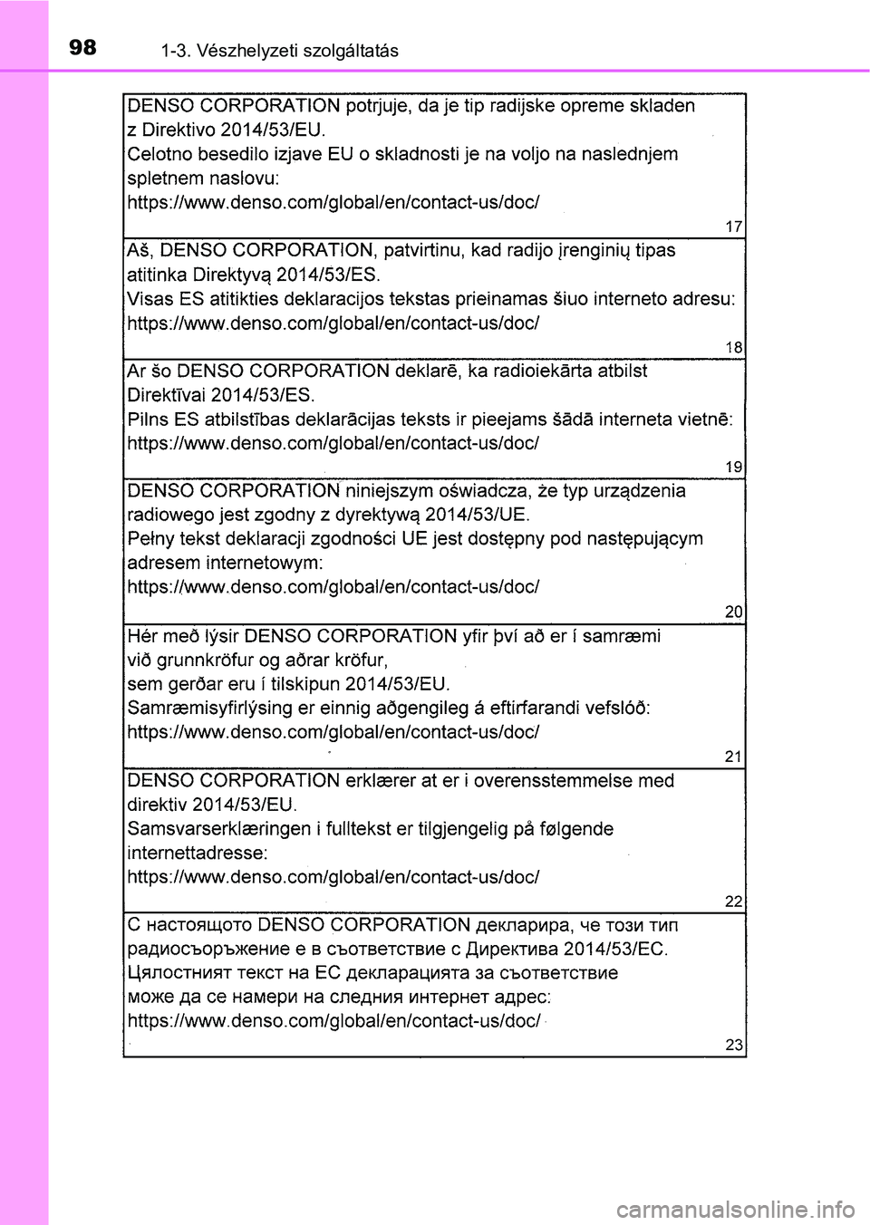 TOYOTA CAMRY 2019  Kezelési útmutató (in Hungarian) 981-3. Vészhelyzeti szolgáltatás 