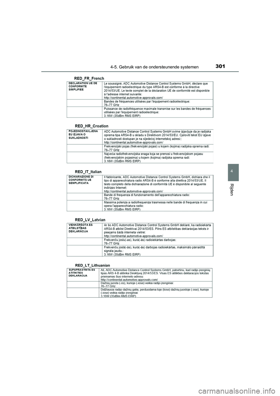 TOYOTA CAMRY 2019  Instructieboekje (in Dutch) 3014-5. Gebruik van de ondersteunende systemen
CAMRY_HV_EE
4
Rijden
CAMRY_HV_OM_Europe_OM33D66E.book  Page 301  Monday, January 28, 2019  8:33 AM 