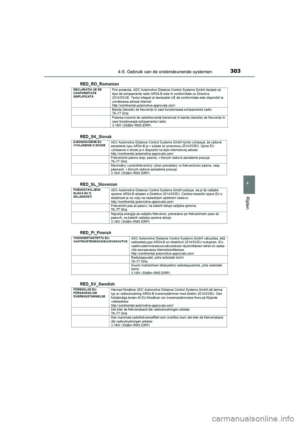 TOYOTA CAMRY 2019  Instructieboekje (in Dutch) 3034-5. Gebruik van de ondersteunende systemen
CAMRY_HV_EE
4
Rijden
CAMRY_HV_OM_Europe_OM33D66E.book  Page 303  Monday, January 28, 2019  8:33 AM 
